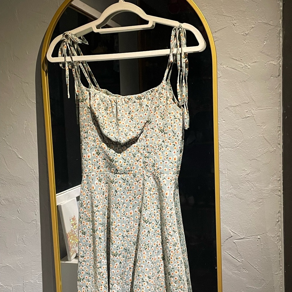 SHEIN Floral Mini Dress - Green and White